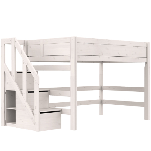 Mittelhohes Kinderbett 120cm breit mit Treppe von LIFETIME - whitewash
