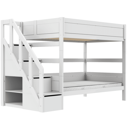 Lifetime Etagenbett für Kinder 120cm breit mit Treppe - weiß lackiert