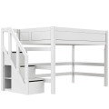 Mittelhohes Kinderbett 120cm breit mit Treppe von LIFETIME - weiß lackiert